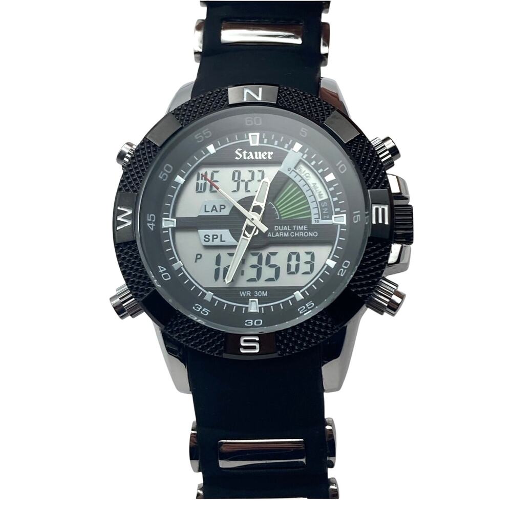 Stauer 30827 Dual Digital Analog Combo Men's Watch 48mm - New Batteries WR 30M